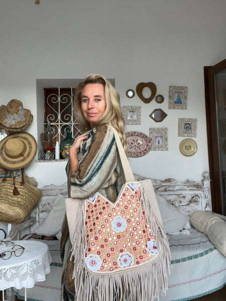 Chiang mai Bag with antique tribal embroidery and leather patchwork