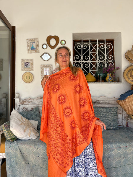 Om 🕉 big size Sarong Orange - Pareo  India