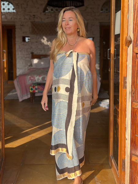 Sarong  Pareo  collection big size with golden zari border No 4A Modern Art -  AUROBELLE  IBIZA