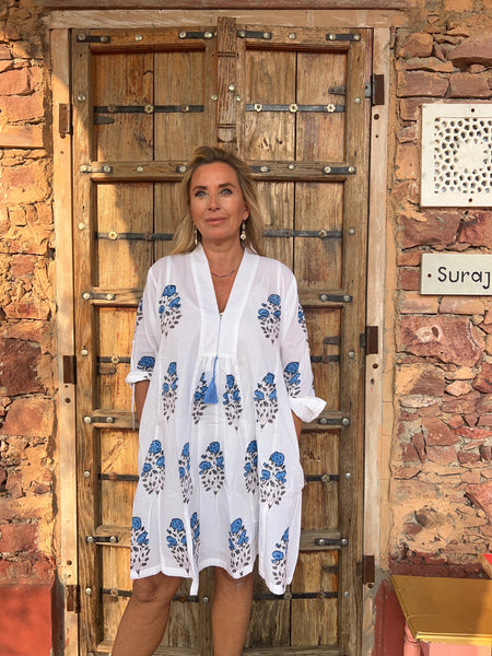 Mughal tunica.kaftan made  with Mughal blockprint -  AUROBELLE  IBIZA