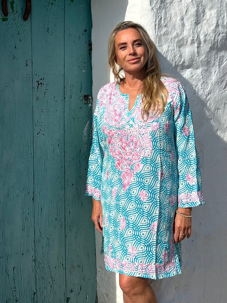 Exclusive Silk tunica in stunning   design and amazing hand embroidery -  AUROBELLE  IBIZA
