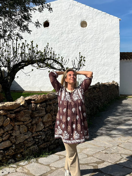 Brown Cotton Embroidered Blouse – dress -  AUROBELLE  IBIZA