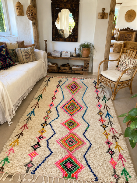 Atlas white Berber wool rug, full view