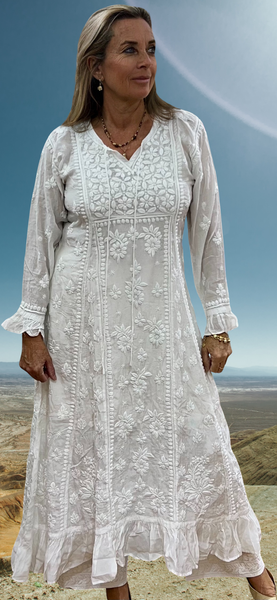 Ibiza  white Blossom dream  white cotton dress -  AUROBELLE  IBIZA