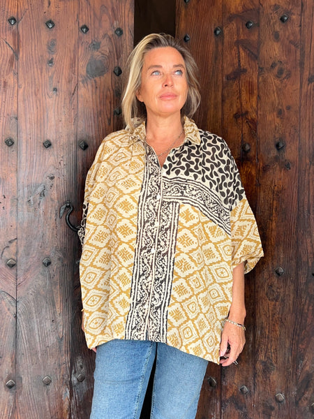 Free size boho stripe ethnic blouse  yellow triangle