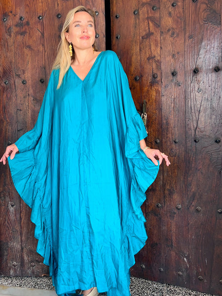Exclusive luxury 100% organic Silk kaftan - free size in Emerald green