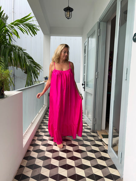 Apsara Silk dress in hot pink
