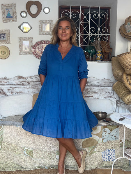 Tulsi dress ibiza blue short in finest muslin cotton