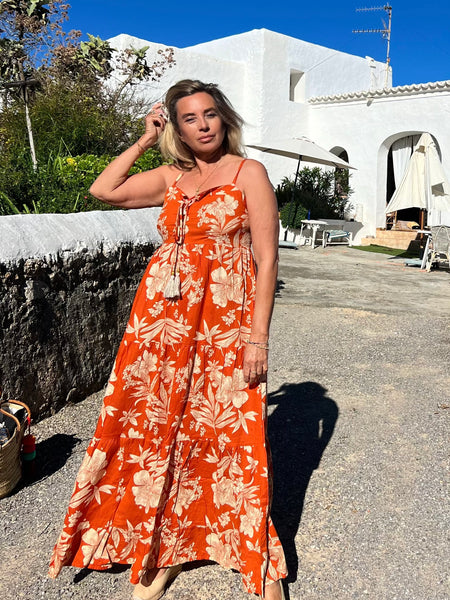 Annie Dress orange flower -  AUROBELLE  IBIZA