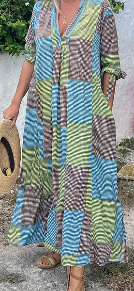 Autum checks    , boho beautiful long dress - Alentejo