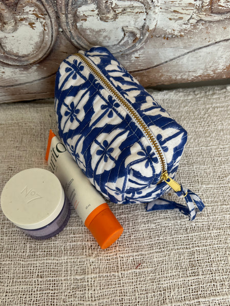 Mini Quilted Cotton Cosmetic & Cable Bag – Hand Blockprint Travel Essential -  AUROBELLE  IBIZA