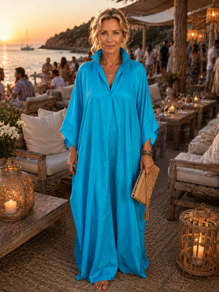 Exclusive luxury Silk kaftan turquoise Italian -  AUROBELLE  IBIZA