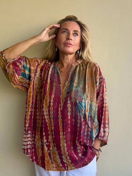 Lisa One-of-a-Kind Vintage Silk Sari blouse  ✨no 6 ocker   Red   L xl