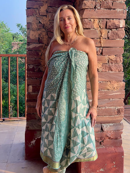 Sarong  Pareo  collection big size with golden zari border No 1A Formentera -  AUROBELLE  IBIZA