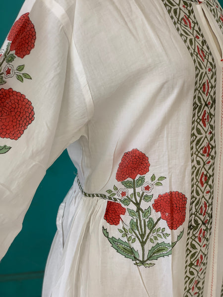 Mughal  dress made  with  blockprint red Poppie print