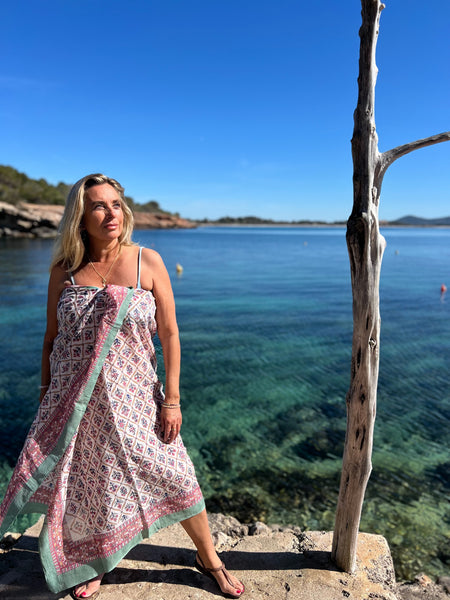 Sarong   , Pareo  , cotton shawl and beach Deluxe Block print collection,olive green classy    🪷 -  AUROBELLE  IBIZA