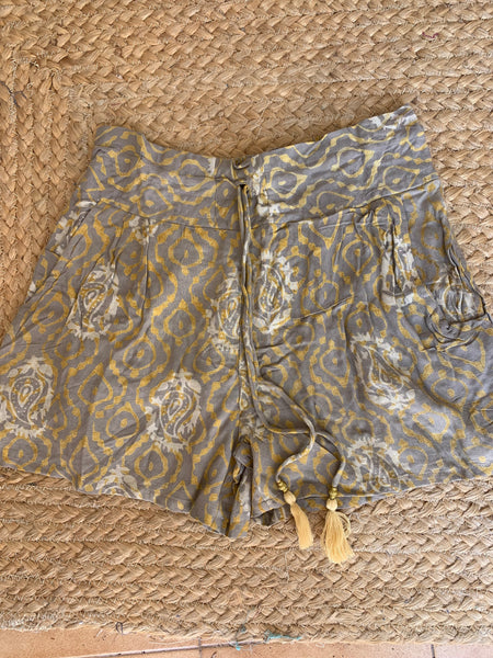 Beige batik shorts worn - AUROBELLE IBIZA