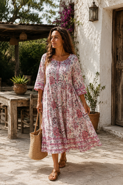 Kali – White Boho Midi Dress