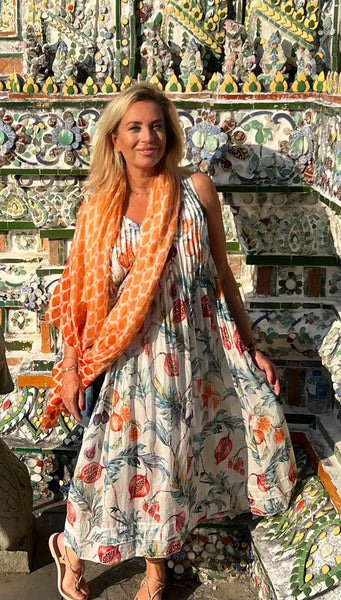 Paloma dress white tropical garden