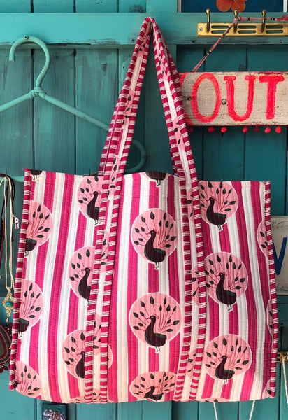Boho tote quilted super bag peakok  print