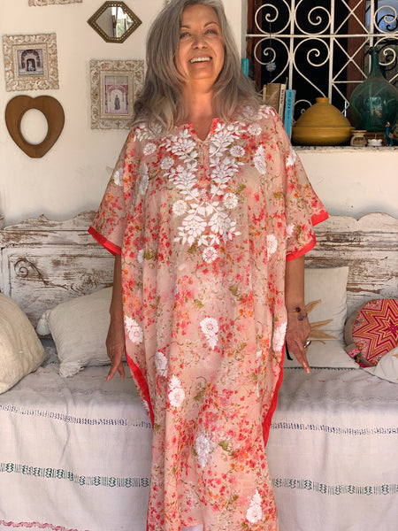 Free size softest muslin kaftan with exclusive chikan hand embroidery