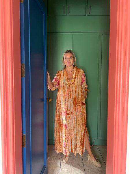 Silk Martha Kaftan – Upcycled Vintage Sari Collection no 8 beige pink