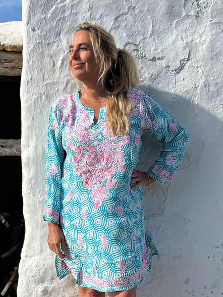 Exclusive Silk tunica in stunning   design and amazing hand embroidery -  AUROBELLE  IBIZA