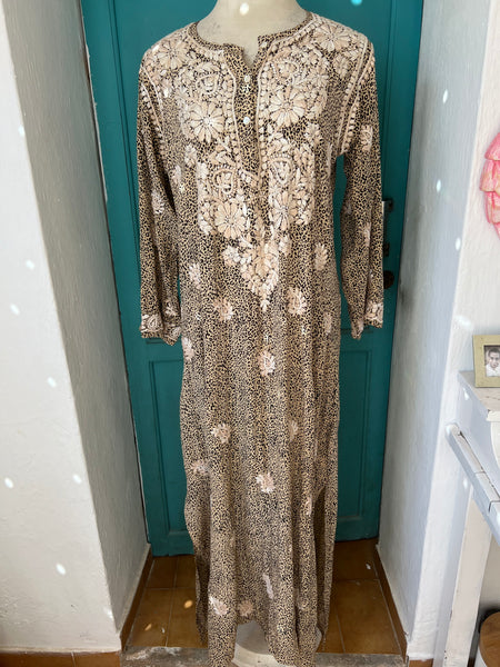 Silk chiffon maxi kurta Leopard print