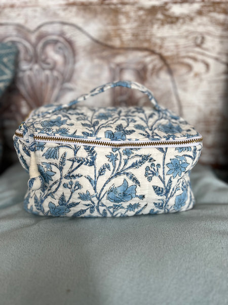 Floral boho  blue Cosmetic Bag square
