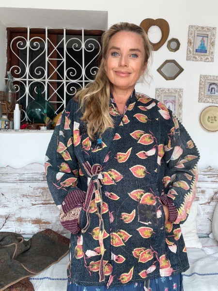 Bohemian Kantha vintage kimono jacket