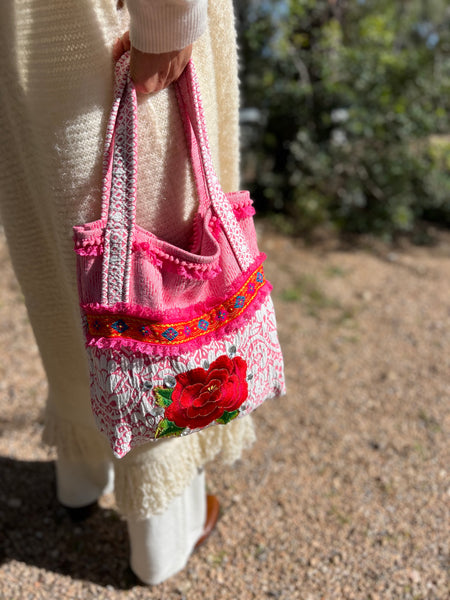 One-of-a-Kind Ibiza Patchwork Bag Big red rose 🌹