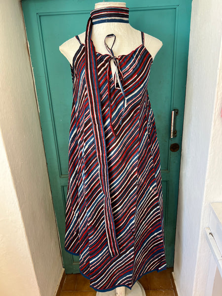 Nila dress  back blockprint stripes -  AUROBELLE  IBIZA