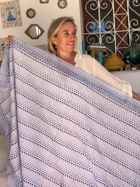 Blue and white Sarong   or Pareo in block print new collection