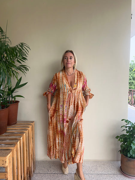Silk Martha Kaftan – Upcycled Vintage Sari Collection no 8 beige pink