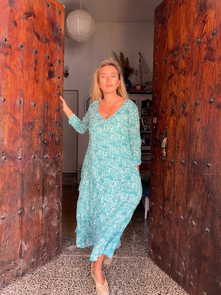 Ibeka   Cotton maxi dress in turquoise