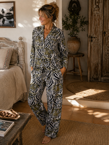 Black Tiger Print Pyjama Set