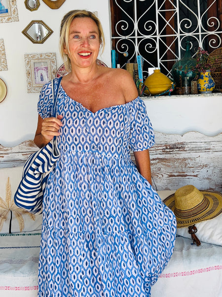 Ishi Daughter Dress – Hand Block Printed Boho Maxi blue