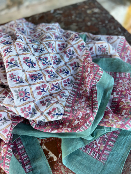 Sarong   , Pareo  , cotton shawl and beach Deluxe Block print collection,olive green classy    🪷 -  AUROBELLE  IBIZA