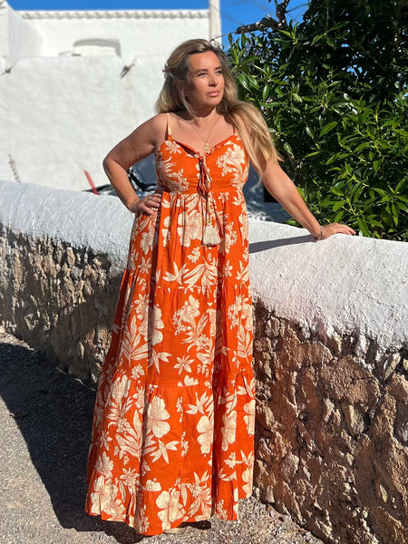 Annie Dress orange flower -  AUROBELLE  IBIZA