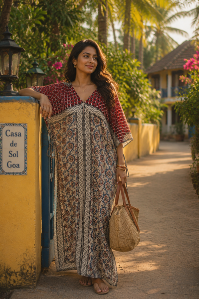 Flori Kaftan red beige bluev -  AUROBELLE  IBIZA