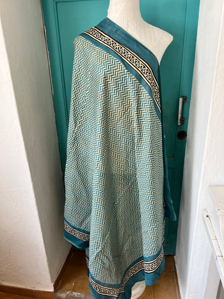 Hand made Block print turquoise  geometric