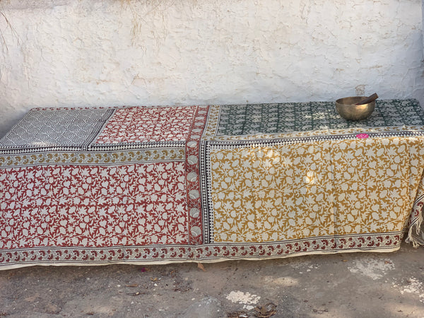 Big size Bagru Sarong  , dupatta - Pareo  -green flower /block print cotton shawl  Red flower new collection