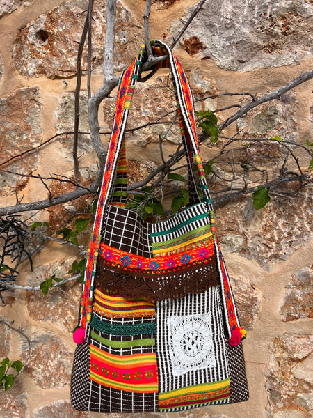 One-of-a-Kind Ibiza Patchwork Bag- brown tribal boho -  AUROBELLE  IBIZA