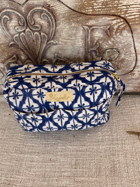 Aurobelle Hand Blockprint Cosmetic Bag – Large Travel Beauty Organizer4 pockets , blue geo -  AUROBELLE  IBIZA