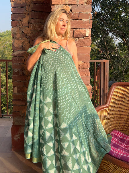 Sarong  Pareo  collection big size with golden zari border No 1A Formentera -  AUROBELLE  IBIZA