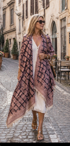Sarong  , Pareo  , cotton shawl and beach wrap - black and red ethical