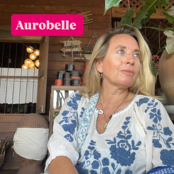 Salu dress with hand embroidery blue and white -  AUROBELLE  IBIZA