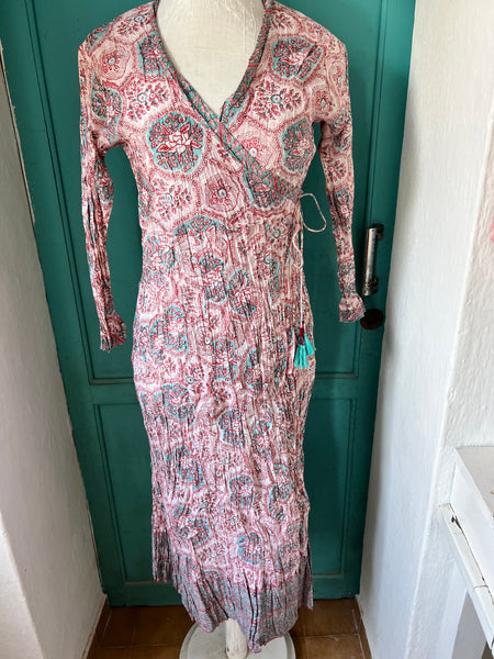 Wrap dress exclusively block print -  AUROBELLE  IBIZA