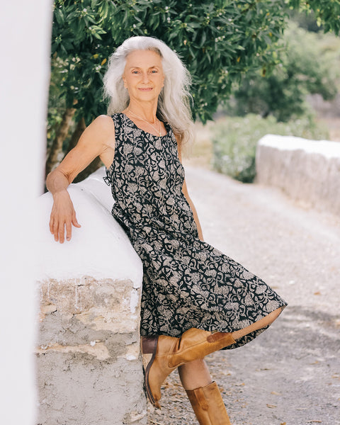 Barcelona sweet summer Dress  in bagru black