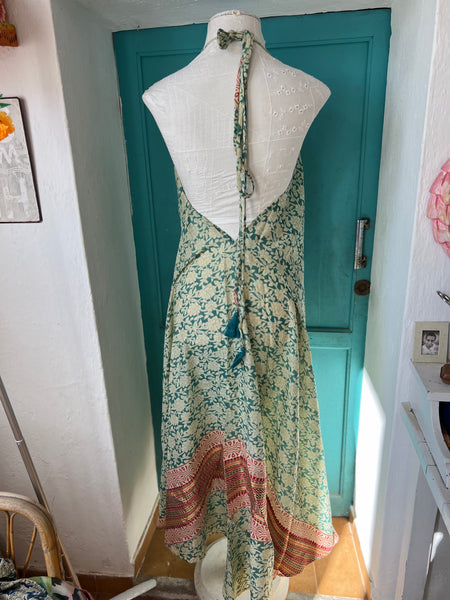 Magic dress long -  sari  light green with gold -  AUROBELLE  IBIZA